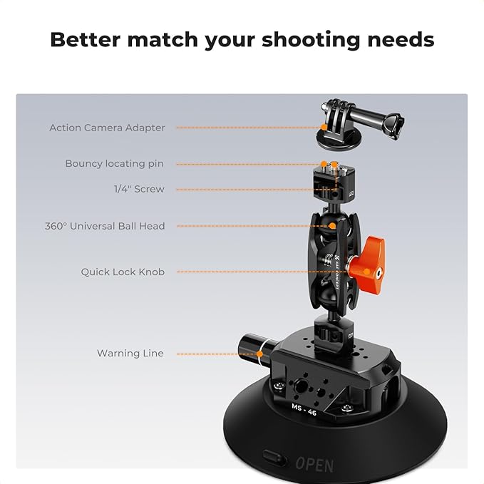 K&F CONCEPT 6" Suction Cup Camera Mount - Image 2