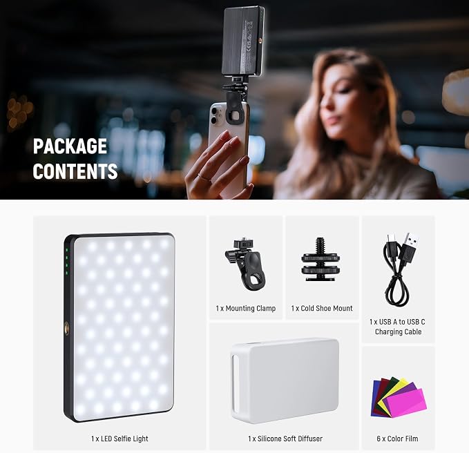 NEEWER Basics LED Selfie Phone Light, Rechargeable 2500-9000K Clip On Fill Light - Image 9