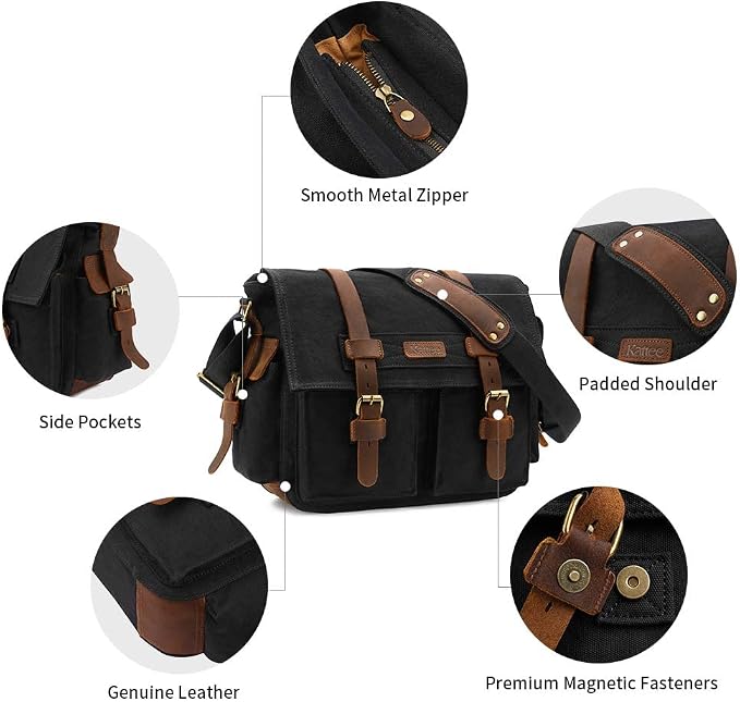 Kattee Leather Canvas Camera Bag Vintage DSLR SLR Messenger Shoulder Bag - Image 6