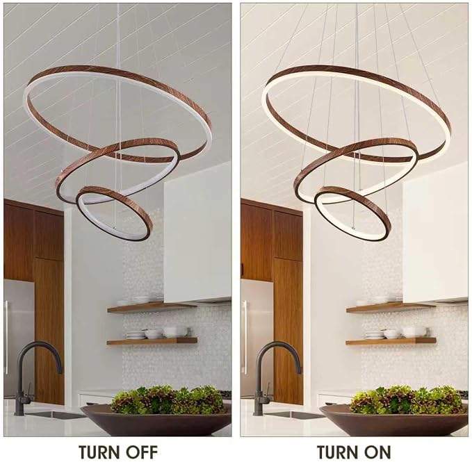 Modern LED Chandelier Dimmable 3 Ring Pendant Light - Image 5