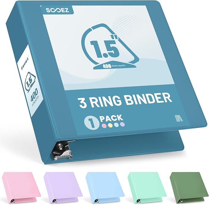 Sooez BinderX Extra Durable 1.5 Inch 3 Ring Binders, D-Ring Large Binder by Sooez