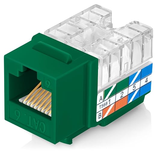 Everest 90° Angled RJ45 Cat6 Keystone Jacks 10-Pack in Green by EverestMediaSolutions