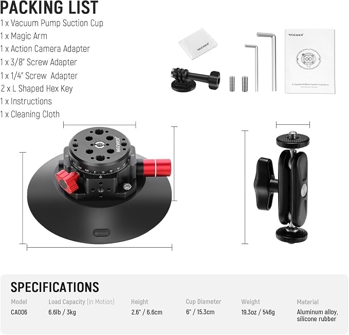 NEEWER 6" Suction Cup Camera Mount Compatible - Image 9