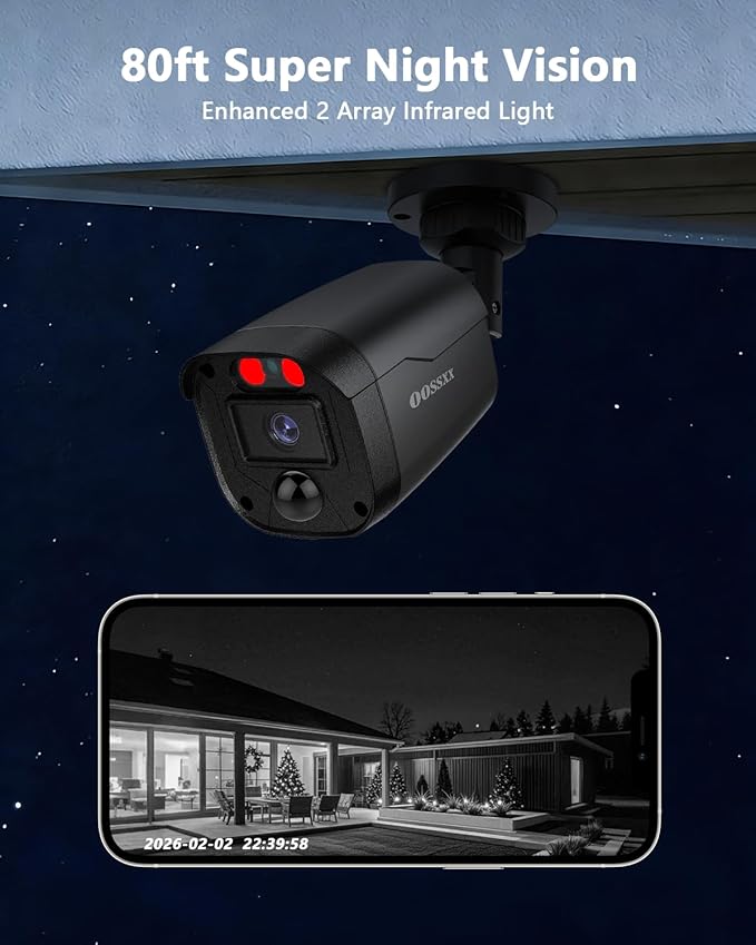 OOSSXX 5MP Wired Security Camera System Outdoor, 8CH DVR, 4 x 122° Wide Angle - Image 6