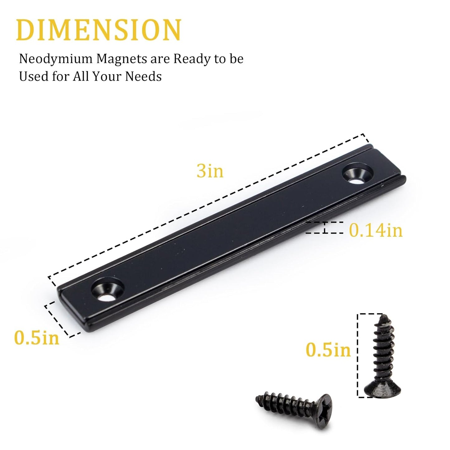 Strong Rectangular Pot Magnetic Strip,Screw in Magnets with Black Epoxy Protected, 76 x 12.7 x 3.5mm Rare Earth Bar Magnets with Countersunk Hole and Thin Steel Capsule 6 Pack