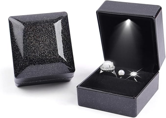 Ring Box Square Shaped LED Light Engagement Ring Boxes Jewelry Gift Box by JYCMMFCPursueRomanceLife