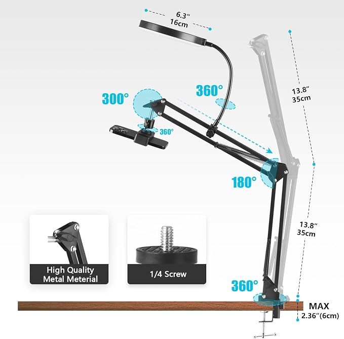 6" LED Ring Light for Desk, Overhead Camera Mount - Image 2
