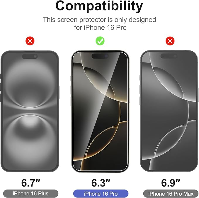 NEW'C 3x for iPhone 16 Pro Screen Protector+ 3x Camera Lens Protector, Sensor - Image 2