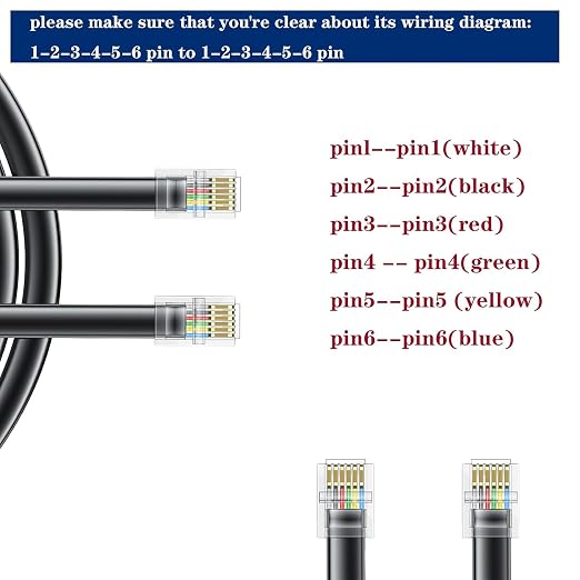 RJ12 Cable Phone Cord RJ12 6P6C Male to Male Straight Wired - Image 2