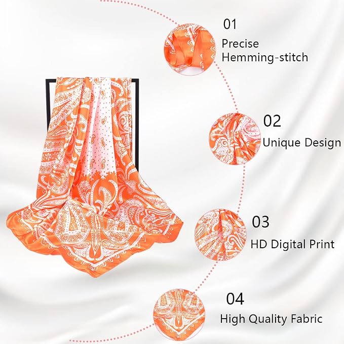 4Pcs Silk Head Scarves for Women Satin Hair Scarf 35”Large Square Bandana Silk - Image 5