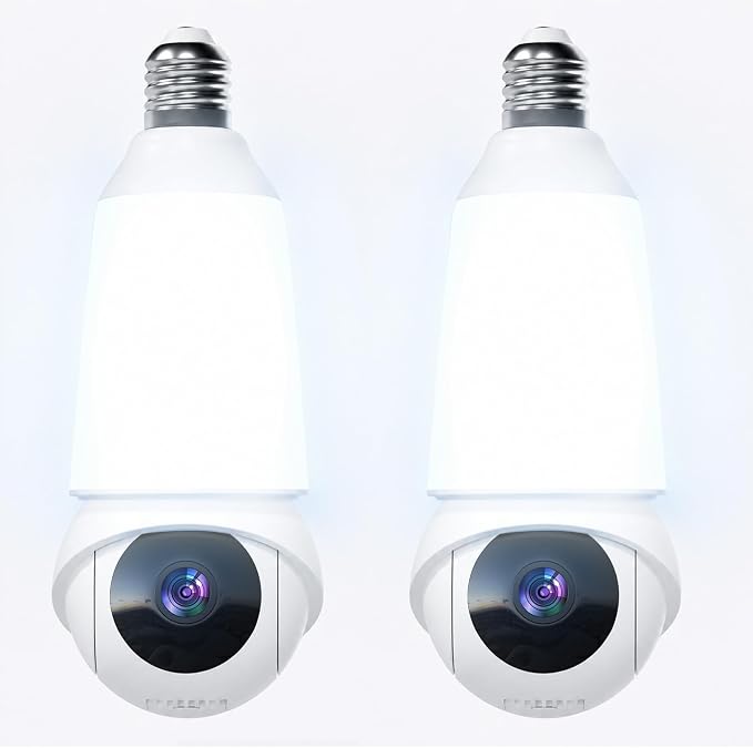 Light Bulb Security Camera, Smart AI Cam 2K HD Outdoor Lightbulb Camera by JCMNETE
