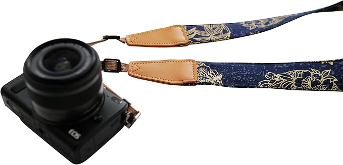 Original Design Personalized Adjustable Camera Strap Golden Flowers Line - Image 3