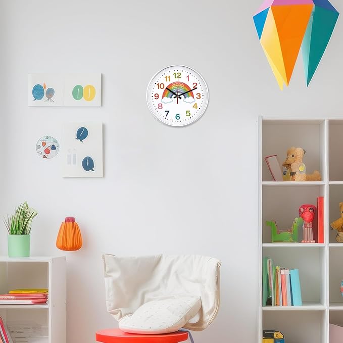 Gerrii Rainbow Wall Clock 8 Inch Learning Teaching Time Colorful Clock Silent - Image 6