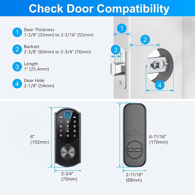 Keyless Entry Door Lock with Built-in WiFi, Fingerprint Smart Lock - Image 9