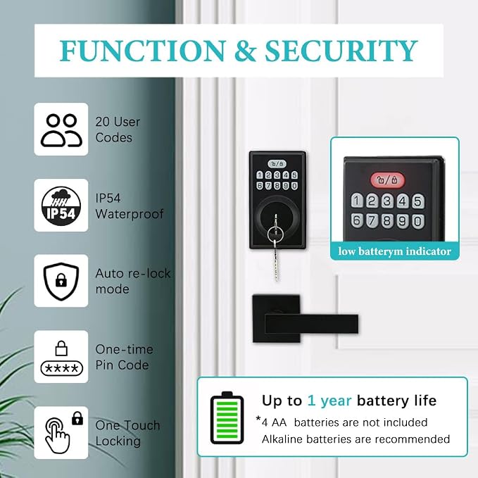 Keyless Entry Door Lock with 2 Handles, Electronic Keypad Deadbolt Front Door - Image 2
