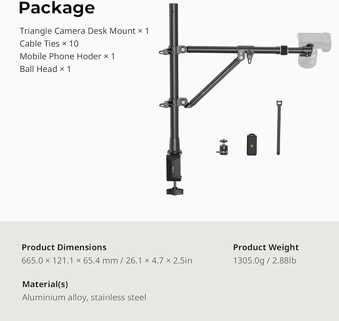 SMALLRIG Triangle Camera Desk Mount, Max. Load 3kg/ 6.6lbs, Overhead Mount - Image 9