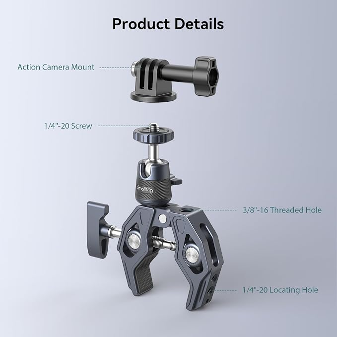 SMALLRIG Camera Mount Clamp, Gopro Motorcycle and Bike Handlebar Mount Kit - Image 6