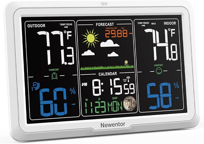 Newentor Weather Station Wireless Indoor Outdoor, 7.5in Display Atomic Clock by Newentor