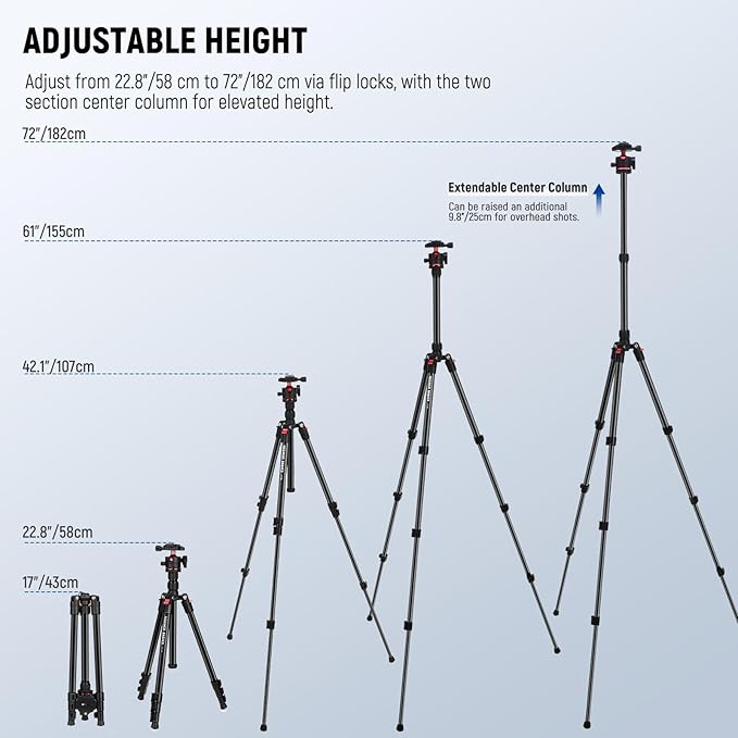 NEEWER Basics Travel Tripod for Camera, Ball Head, Arca Type QR Plate, Cell - Image 3