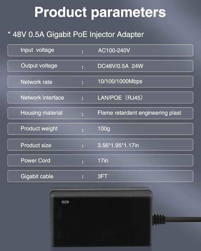 Gigabit PoE Injector 48V Power Over Ethernet Supply Adapter 10/100/1000Mbps - Image 2