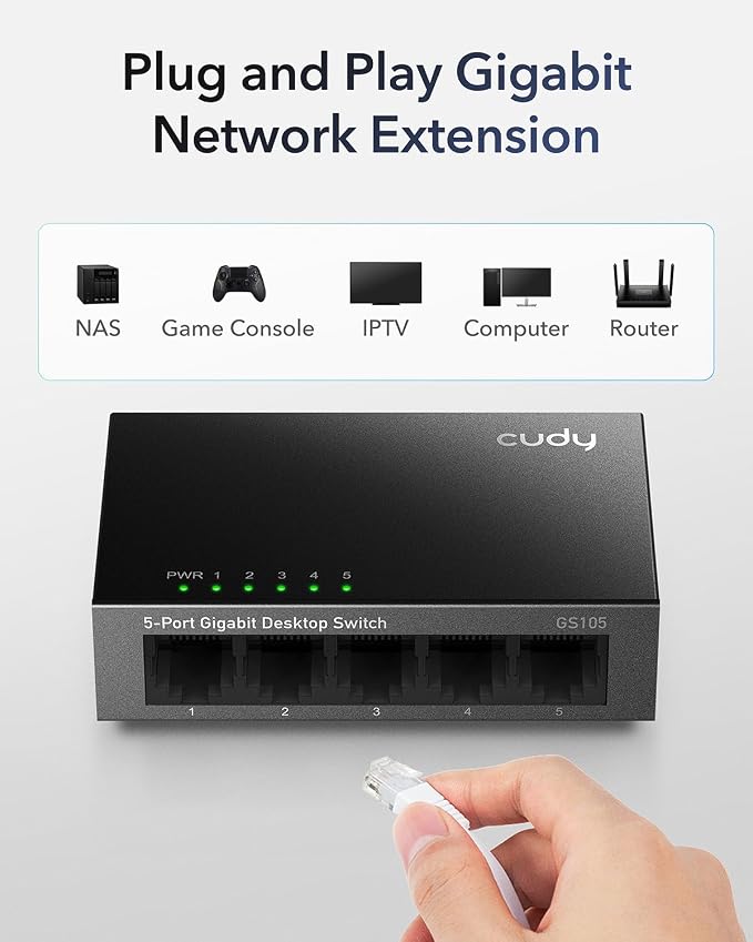 Cudy GS105 5-Port Gigabit Unmanaged Ethernet Switch, Network Hub, Ethernet - Image 2