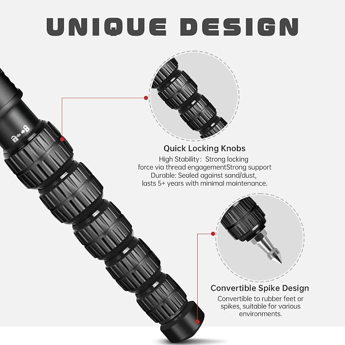 TONYBOO 68.5” Aluminum Camera Monopod, Lightweight & Portable, 5-Section Travel - Image 5