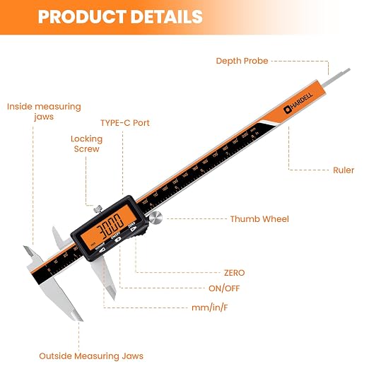 HARDELL Calipers 8", Rechargeable Digital Caliper - Image 8