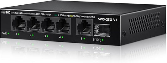 5 Port 2.5Gb Ethernet Switch Unmanaged Network Switch Splitter | Metal Casing | by RealHD