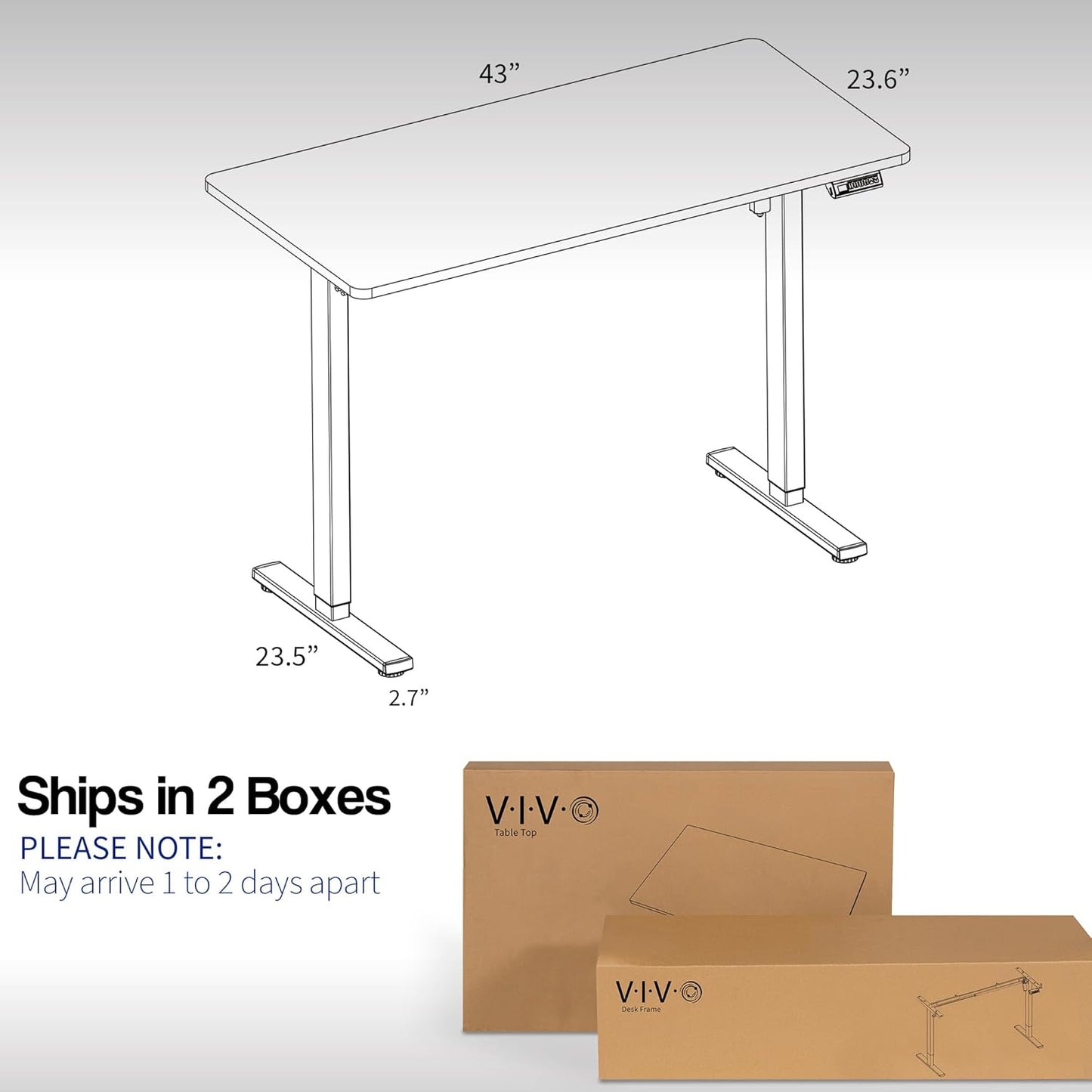 VIVO Electric 43 x 24 in Standing Desk, Memory Height Adjustment, 1B Series, One-Piece Dark Gray Top, Black Frame, DESK-KIT-1B4G