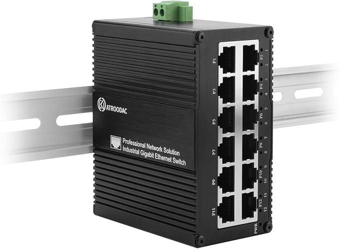 12 Port Gigabit Ethernet Switch, Unmanaged Industrial Network Switch, Dual by ATROODAC