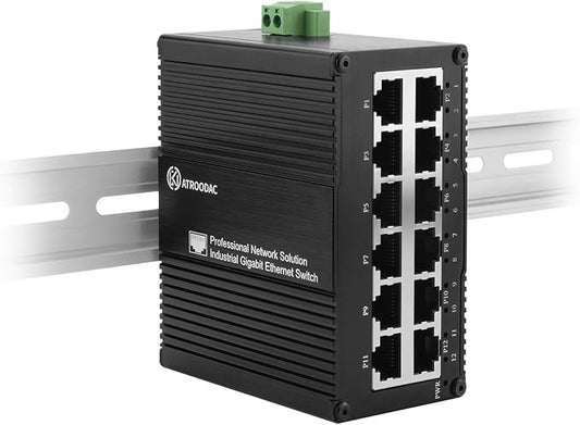 12 Port Gigabit Ethernet Switch, Unmanaged Industrial Network Switch, Dual by ATROODAC