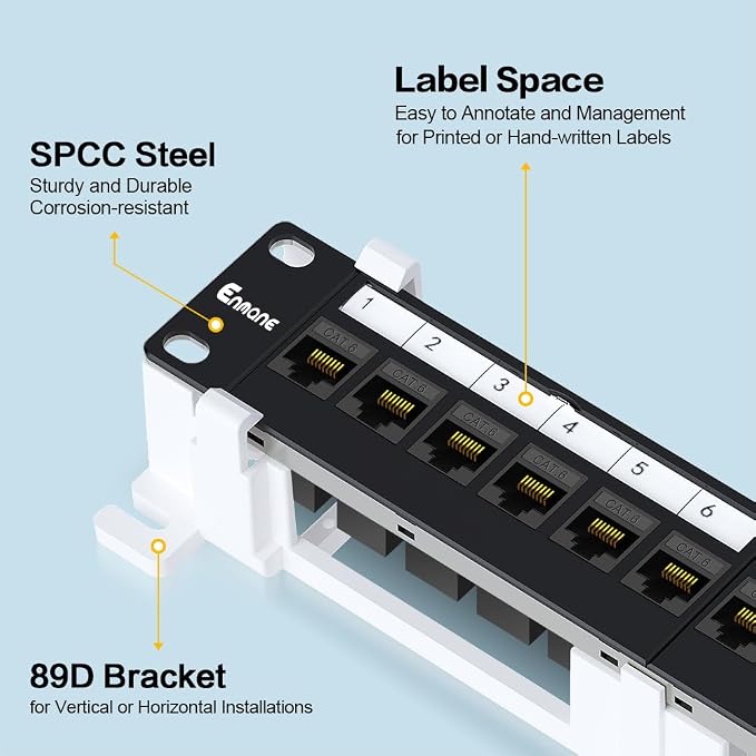 12 Port Patch Panel CAT6 Keystone Patch Panel Wall Mount 10 Inch Bracket - Image 2