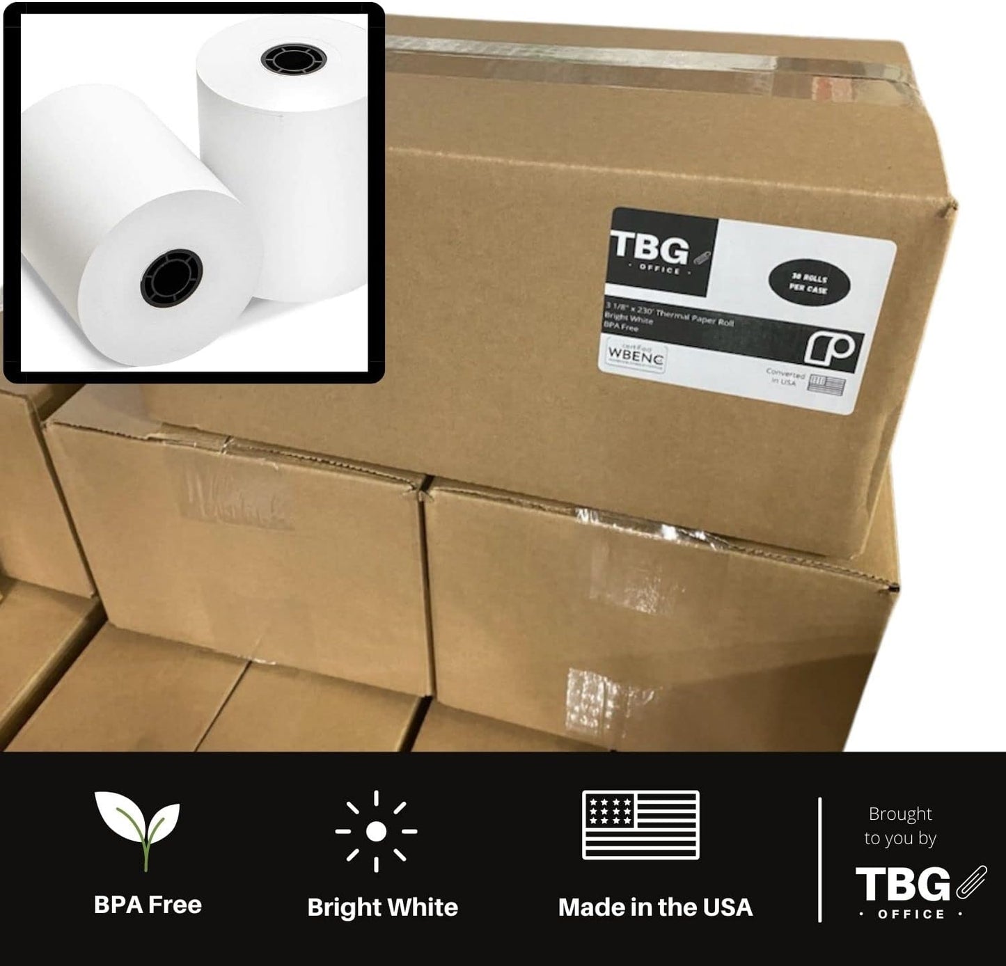 3 1/8” x 230' Thermal Paper Rolls - BPA FREE – MADE IN USA - Receipt rolls – Point of Sale Cash Register - Thermal printer paper - Credit Card Paper - for POS systems (1 Case - 10 Rolls)
