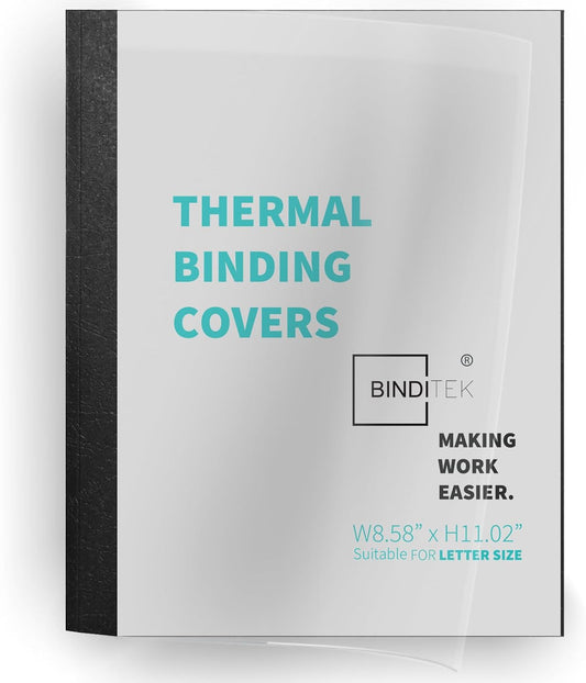 Binditek 20 Pack Thermal Binding Presentation Covers, 1/16 Inch Spine Holds 15 Sheets, Ultra Clear Front Cover, Black Paper Back Cover, Letter Size, for Students and Coworkers