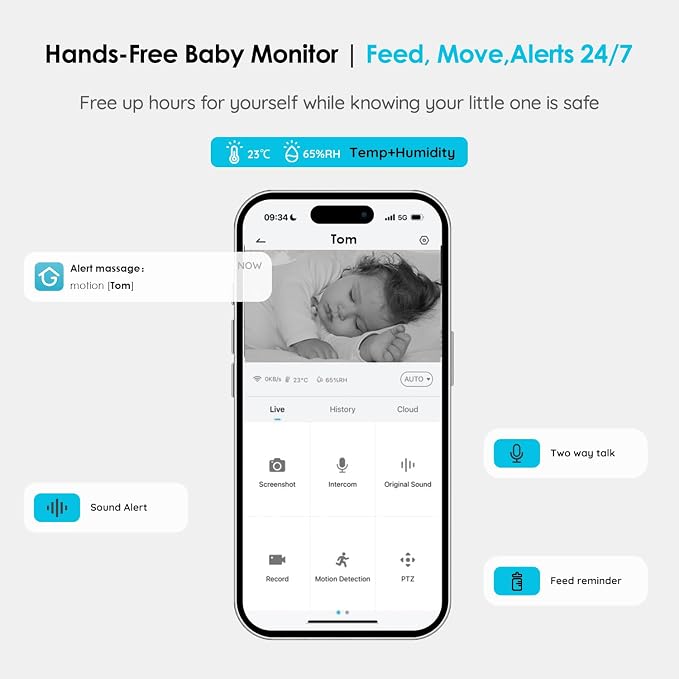 ieGeek Baby Monitor with 2 Cameras, Upgraded Night Vision/PTZ/2-Way Audio/Auto - Image 3
