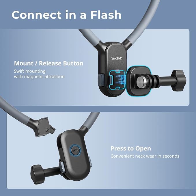 SMALLRIG Magnetic Neck Mount for Action Camera, Quick Release One-Click Button - Image 3