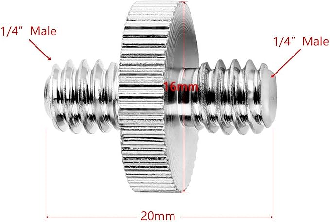 Anwenk Standard 1/4"-20 Male to 1/4"-20 Male Threaded Tripod Screw Adapter - Image 2