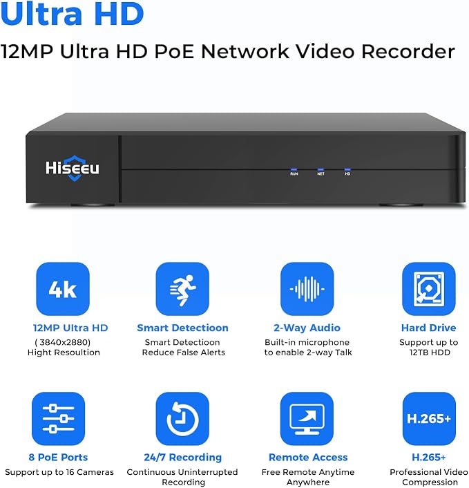Hiseeu 12MP PoE NVR Network Video Recorder, Work - Image 2