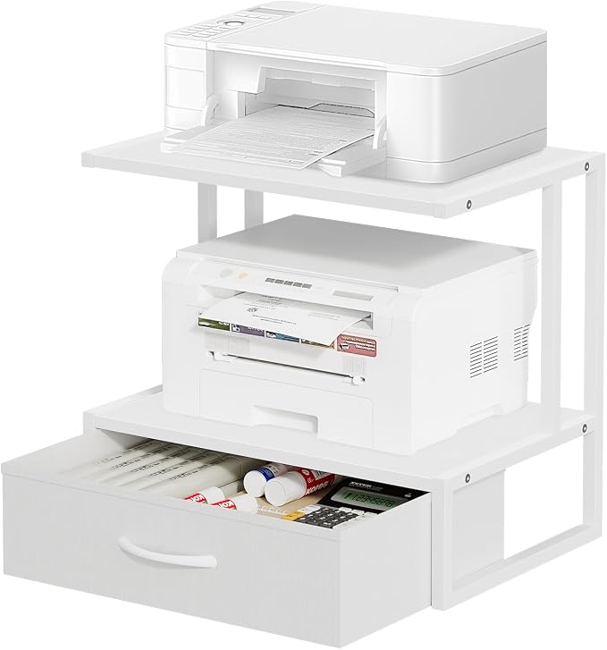 Printer Stand with Storage for Desk, with Fabric Drawer Desktop Printer Stand by VYUOL