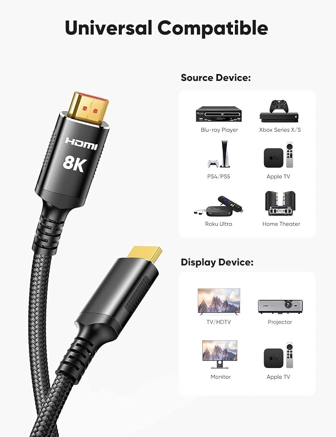 Snowkids 8K HDMI Fiber Optic Cable Long 2.1 200FT/60M, Unidirectional 48Gbps - Image 8