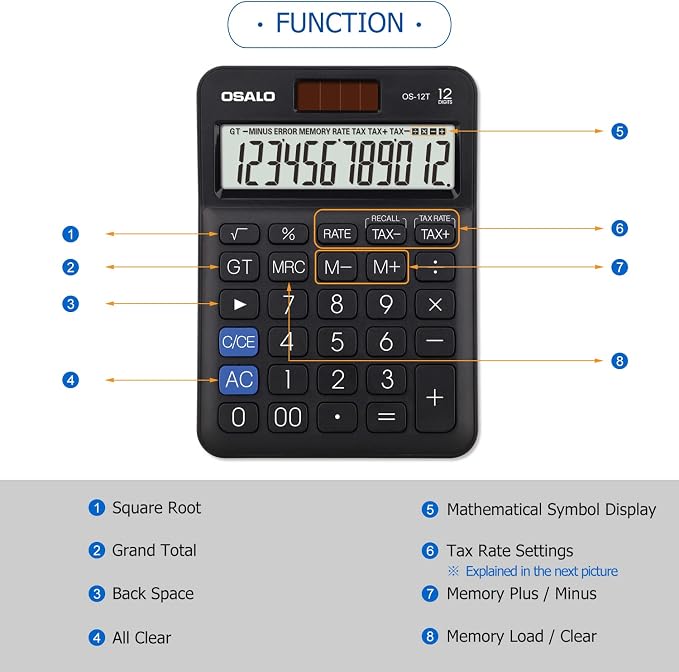 Pocket Small Size Desk Calculator, 12 Digit Large LCD Display, Basic Tax - Image 6