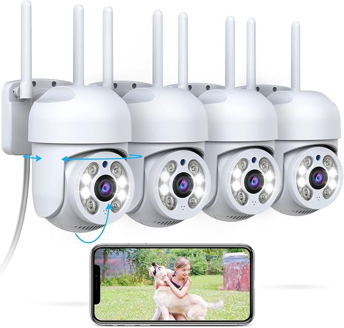 OOSSXX 4 Pack Outdoor WiFi Security Cameras 3MP, PTZ Pan Tilt by OOSSXX