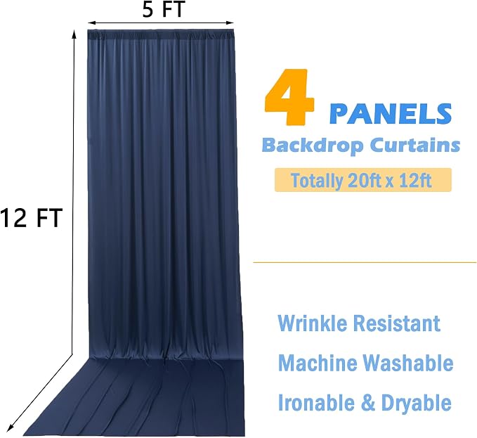 20ft x 12ft Wrinkle Free Navy Blue Backdrop Curtain - Image 6