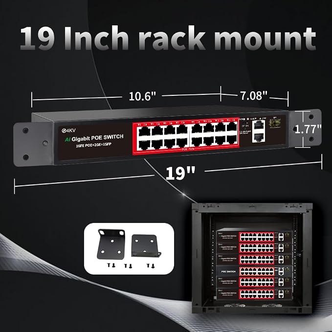 PoE Switch, 16 Port Managed POE+ Ethernet Switch, 240W Built-in Power, Support - Image 9