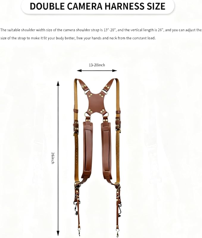 Dual Camera Harness & Leather Shoulder Strap Comfortable Carry - Image 2