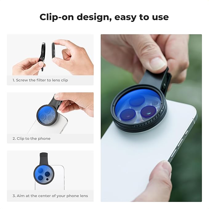 K&F CONCEPT 52mm Clip-on CPL Phone Camera Lens Filter Kit, Circular Polarizer - Image 6