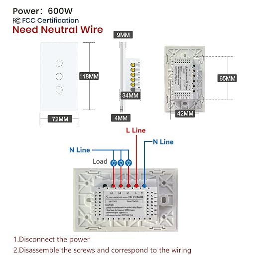 Zigbee Smart Switch Neutral Wire Required Need Zigbee Hub, 4.65 X 2.83 X 1.34 - Image 2