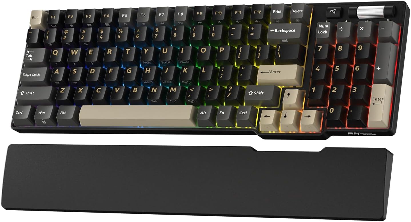 RK ROYAL KLUDGE RK96 RGB Limited Ed, 90% 96 Keys Wireless 3-Mode BT5.0/2.4G/USB-C Hot Swappable Mechanical Keyboard w/Wrist Rest, Volume Control, Software, Massive Battery, RK Viridian Switch
