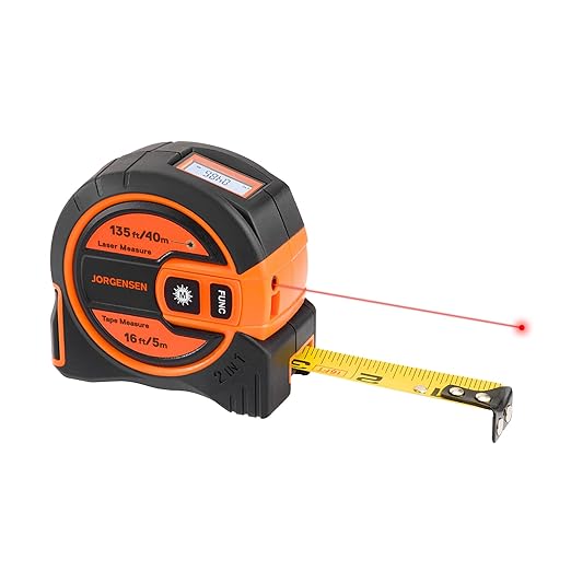 JORGENSEN Laser Tape Measure 2-in-1, 135Ft Laser Measuring Tool & 16Ft by JORGENSEN