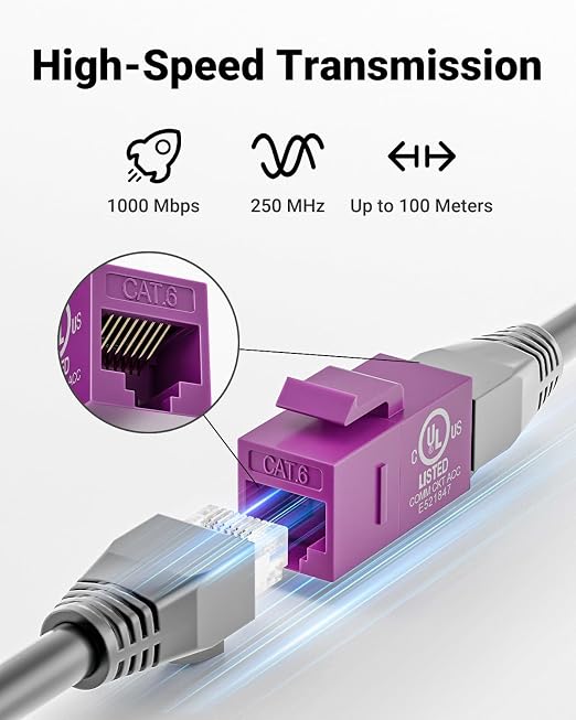 VCE UL-Listed CAT6 Keystone Coupler 25-Pack, Ethernet Coupler Female to Female - Image 3